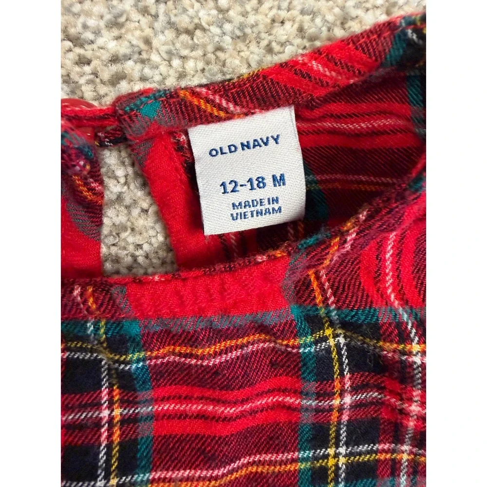 Old Navy Plaid Dress Baby Girl‎ 12-18M Red Excellent Holiday Tartan Long Sleeve